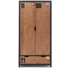 Armoire 2 Portes 1 Tiroir Pin Massif Foncé Et Noir Alex