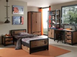 Armoire 2 Portes 1 Tiroir Pin Massif Foncé Et Noir Alex -Lexibook Magasin armoire 2 portes 1 tiroir pin massif fonce et noir alex 5420070209748 689551