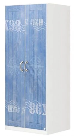 Armoire 2 Portes Avec étagères Blanc Et Bleu Marin