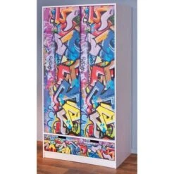 Lexibook Magasin -Lexibook Magasin armoire 2 portes coullissante pin massif imprime graffiti fitti 4010340274708 20731