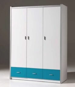 Armoire 3 Portes 3 Tiroirs Bois Blanc Et Turquoise Bonny -Lexibook Magasin armoire 3 portes 3 tiroirs bois blanc et turquoise bonny 5420070216975 268610