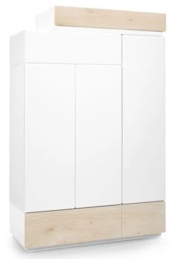 Armoire 3 Portes Laqué Blanc Et Bois Clair Pyramid