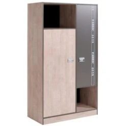 Armoire De Chambre Style Industriel Gris Loft Et Gris Ombre - L 101 Cm