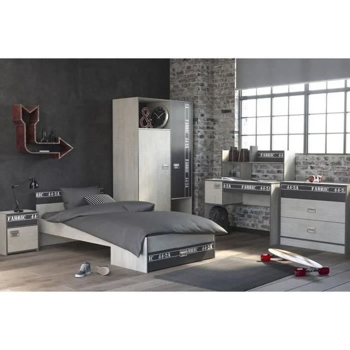 Armoire De Chambre Style Industriel Gris Loft Et Gris Ombre - L 101 Cm 5 Armoire De Chambre Style Industriel Gris Loft Et Gris Ombre - L 101 Cm – Image 3