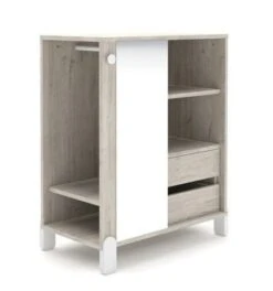 Armoire Penderie Bois Clair Avec Miroir Et Pieds Blanc Et Patère Nuage Blanc