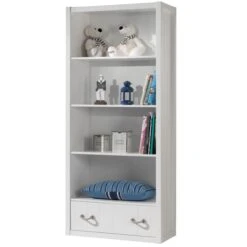 Bibliothèque 4 Niveaux 1 Tiroir Bois Laqué Blanc Lewis