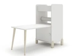 Bureau Blanc Pieds Naturel Et Poignée Ronde Bleu