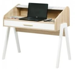 Bureau Rideau Vagues Tiroir Blanc Pieds Blanc