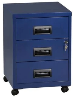 Caisson Sur Roulettes 3 Tiroirs Métal Bleu Nuit Nacré Capeo