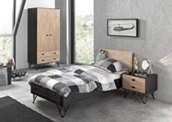 Chambre Enfant 3 Pièces Bois Massif Clair Et Gris Arna 90x200 Cm