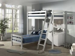 Chambre Enfant 3 Pièces Lit Mezzanine Lit Simple Et Commode 2 Portes Pin Massif Blanc Pino 90x200 Cm