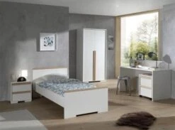 Chambre Enfant 7 Pièces Bois Hêtre Blanc Mat London 90x200 Cm