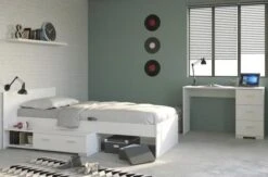 Chambre Enfant Complète 2 Pièces Bois Mdf Blanc Nutéa Lit + Bureau