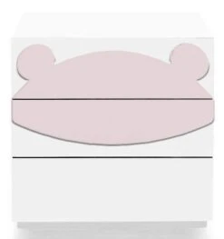 Commode 3 Tiroirs Laqué Blanc Et Motif Ours Rose Fox