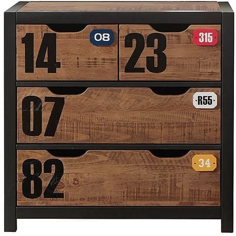 Commode 4 Tiroirs Pin Massif Foncé Et Noir Alex 3 Commode 4 Tiroirs Pin Massif Foncé Et Noir Alex