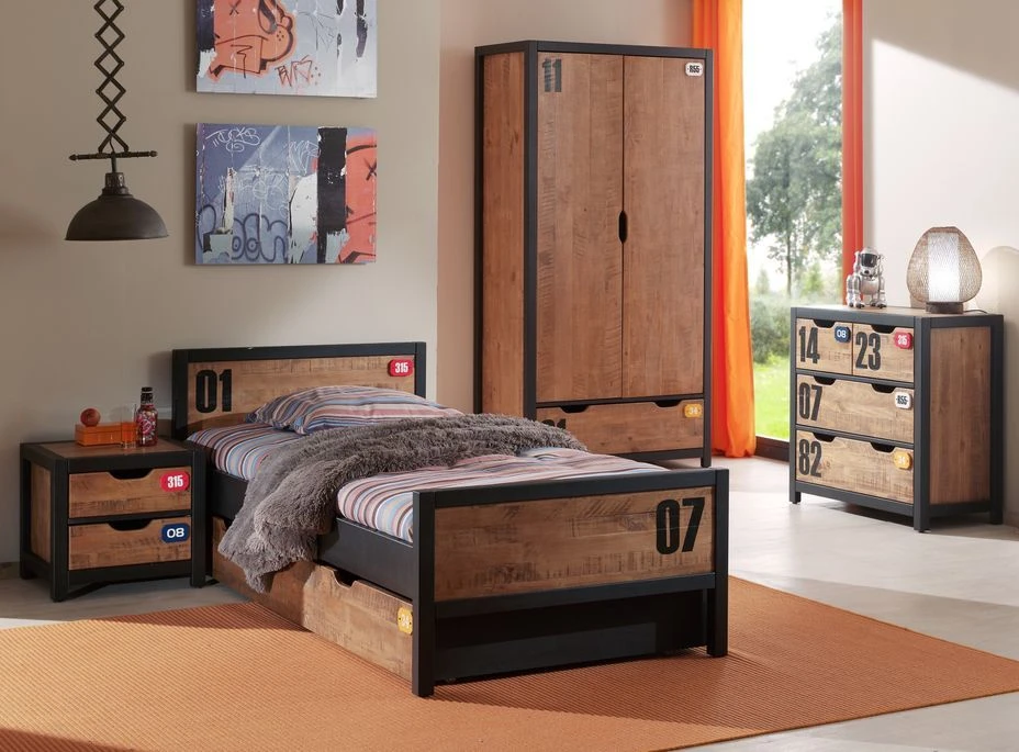 Commode 4 Tiroirs Pin Massif Foncé Et Noir Alex 5 Commode 4 Tiroirs Pin Massif Foncé Et Noir Alex – Image 3