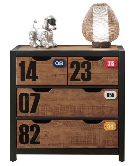 Commode 4 Tiroirs Pin Massif Foncé Et Noir Alex 7 Commode 4 Tiroirs Pin Massif Foncé Et Noir Alex – Image 5