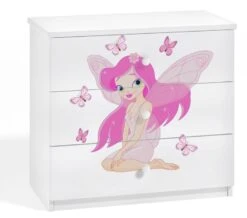 Commode Enfant Blanche Fée Avec Papillons 80 Cm