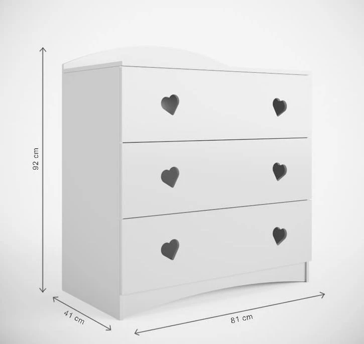 Commode Enfant Blanche Ornée De Cœurs 3 Tiroirs Myra 7 Commode Enfant Blanche Ornée De Cœurs 3 Tiroirs Myra – Image 5