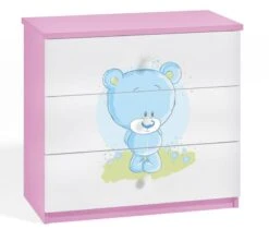 Commode Enfant Rose Ourson Bleu 80 Cm