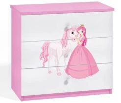 Commode Enfant Rose Princesse Debout Et Cheval Drimy