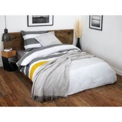 COUETTES ET CETERA Parure De Couette Bandeau - 1 Housse De Couette 240 X 260 Cm + 2 Taies 65 X 65 Cm - Gris, Beige Et Blanc -Lexibook Magasin couettes et cetera parure de couette bandeau 1 housse de couette 240 x 260 cm 2 taies 65 x 65 cm gris beige et blanc 3701393700344 525946