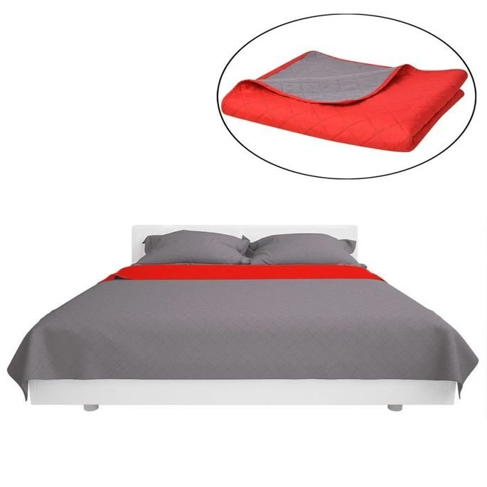 Couvre-lit Matelassé Double-face Rouge Et Gris 170x210 Cm 4 Couvre-lit Matelassé Double-face Rouge Et Gris 170x210 Cm – Image 2