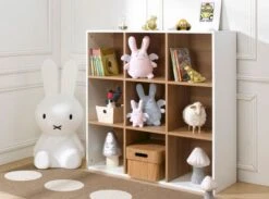 Etagère 9 Cases Bois Blanc Et Merisier Clair Multicases