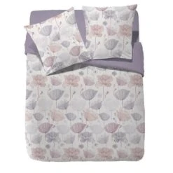 FINLANDEK Parure De Couette Réversible Sasuli - 100% Coton - 240 X 260 Cm - Violet Lilas Et Beige