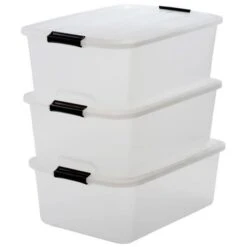 IRIS OHYAMA Lot De 3 Boîtes De Rangement Top Box TB-30 - Plastique - 30 L - 57,5 X 39 X 20,5 Cm - Transparent Et Noir