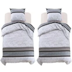 Jeu De Housse De Couette Motif Floral Rayé 140x220/60x70 Cm 3