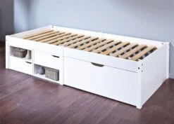 Lit 3 Tiroirs 2 Niches Pin Massif Blanc Mura 90x200 Cm -Lexibook Magasin lit 3 tiroirs 2 niches pin massif blanc farum 4010340291507 577485