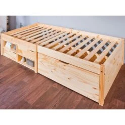 Lit 3 Tiroirs 2 Niches Pin Massif Clair Mura 90x200 Cm -Lexibook Magasin lit 3 tiroirs 2 niches pin massif clair farum 4010340346207 402398