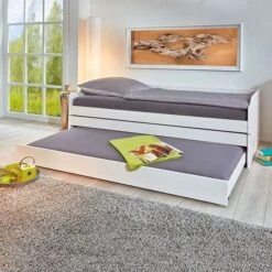 Lit Banquette 3 Couchages Pin Massif Blanc Zura 90x200 Cm -Lexibook Magasin lit banquette 3 couchages pin massif blanc lotar 4010340292573 402425