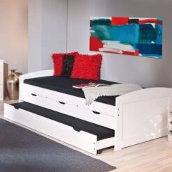 Lit Banquette 4 Tiroirs Pin Massif Blanc Zara 90x190 Cm -Lexibook Magasin lit banquette 4 tiroirs pin massif blanc ulli 4010340292405 402497