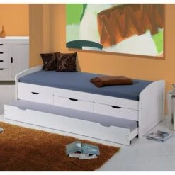 Lit Banquette 4 Tiroirs Pin Massif Blanc Zara 90x190 Cm -Lexibook Magasin lit banquette 4 tiroirs pin massif blanc ulli 4010340292405 402498