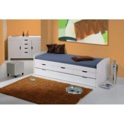 Lit Banquette 4 Tiroirs Pin Massif Blanc Zara 90x190 Cm -Lexibook Magasin lit banquette 4 tiroirs pin massif blanc ulli 4010340292405 402499