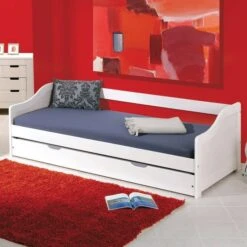 Lit Banquette Avec Tiroir Lit Pin Massif Vernis Blanc Theo 80x190 Cm -Lexibook Magasin lit banquette avec tiroir lit pin massif vernis blanc theo 80x190 cm 4010340292023 402475