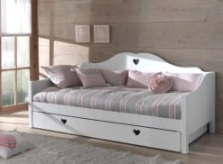 Lit Banquette Gigogne 90x200 Cm Bois Laqué Blanc Cœur