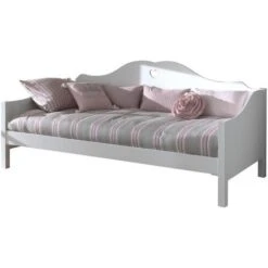 Lit Banquette Gigogne 90x200 Cm Bois Laqué Blanc Cœur -Lexibook Magasin lit banquette gigogne 90x200 cm bois laque blanc c ur 5420070215688 691131