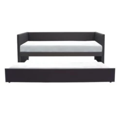 Lit Banquette Gigogne - Simili Gris Foncé - Sommiers Inclus - 90 X 190 Cm - ATLANTA -Lexibook Magasin lit banquette gigogne simili gris fonce sommiers inclus 90 x 190 cm atlanta 3612400226460 479099