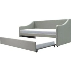 Lit Banquette Gigogne - Tissu Gris - Sommiers Inclus - 90 X 190 Cm - EVEN