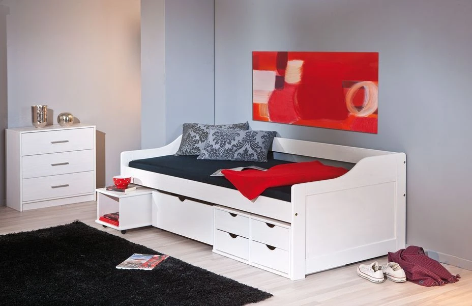 Lit Banquette Pin Massif Blanc Maxim 90x200 Cm 6 Lit Banquette Pin Massif Blanc Maxim 90x200 Cm – Image 4