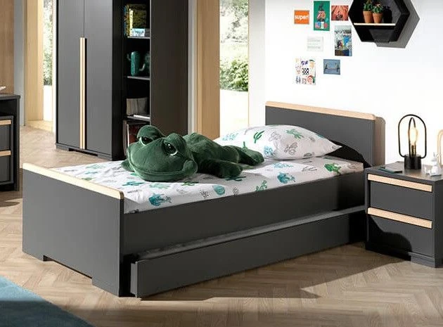 Lit Bois Hêtre Gris Anthracite London 90x200cm 4 Lit Bois Hêtre Gris Anthracite London 90x200cm – Image 2