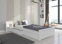 Lit Bois Pin Blanc Et Bois Oak 90x200 Cm Avec 1 Chevet Et 2 Tiroirs De Rangement Lydia -Lexibook Magasin lit bois pin blanc et bois oak 90x200 cm avec 1 chevet et 2 tiroirs de rangement lydia 3666722947060 1508905