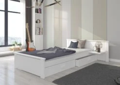 Lit Bois Pin Blanc Et Bois Oak 90x200 Cm Avec 1 Chevet Et 2 Tiroirs De Rangement Lydia -Lexibook Magasin lit bois pin blanc et bois oak 90x200 cm avec 1 chevet et 2 tiroirs de rangement lydia 3666722947060 1508906