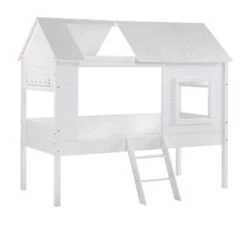 Lit Cabane 90x200 Cm Avec Rideau Et Sommier Pin Massif Blanc Charlotte -Lexibook Magasin lit cabane 90x200 cm avec rideau et sommier pin massif blanc charlotte 5420070230315 694722
