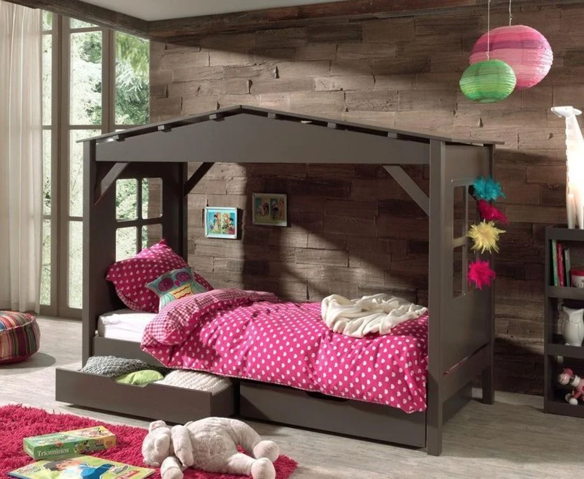 Lit Cabane Pin Massif Taupe Pinie 90x200 Cm 4 Lit Cabane Pin Massif Taupe Pinie 90x200 Cm – Image 2