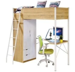 Lit Combiné 90x190 Cm Bois Clair Et Blanc Millane