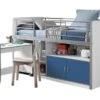 Lit Combiné 90x200 Cm Avec Sommier 1 Bureau 2 Portes Bois Blanc Et Bleu Bonny -Lexibook Magasin lit combine 90x200 cm avec sommier 1 bureau 2 portes bois blanc et bleu bonny 5420070216173 693069